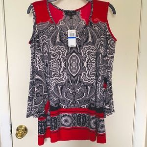 Red Paisley Cold Shoulder Top